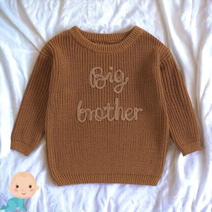 Big Brother Knitted Sweater Big Brother Sweater Big Brother Clothes Big Brother Gift Embroidered Sweater Big Brother Clothes Gift Brown