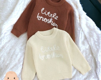 Little Brother Knitted Sweater, Embroidered Little Brother Sweater Baby Knitted Sweater, Baby Clothes, Baby Boy Clothes Little Brother Gift