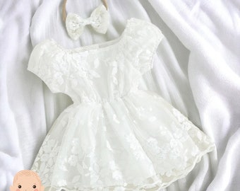 Robe barboteuse brodée de fleurs, robe brodée bébé fille, robe en tulle pour bébé fille, robe de princesse pour toute petite fille, cadeau robe d'été pour fille