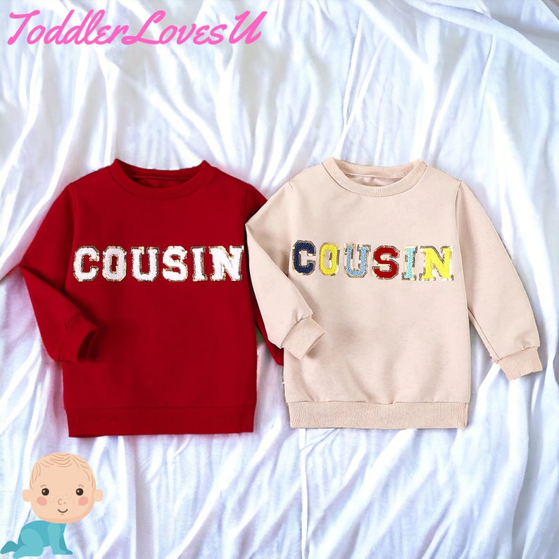 Embroidered Cousin Pullover Sweater, Cousin Sweater, Sibling Sweater, Baby Cousin Sweater, Kids Cousing Sweater, Sibling Sweater Kids Gift image 1
