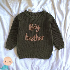 Big Brother Knitted Sweater Big Brother Sweater Big Brother Clothes Big Brother Gift Embroidered Sweater Big Brother Clothes Gift Army Green