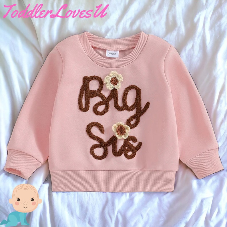 Embroidered Big Sister Sweater Newborn Big Sister Sweater Big Sister Sweater for Kids Big Sister Embroidered Top Big Sister Gift image 1