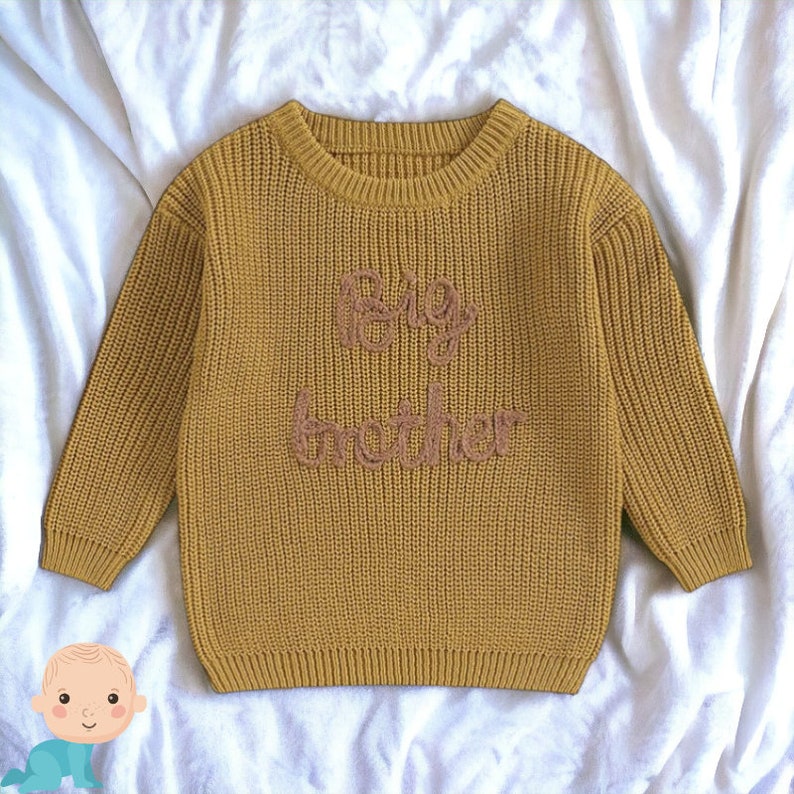 Pull en tricot Big Brother Pull Big Brother Vêtements Big Brother Cadeau Big Brother Pull brodé Cadeau vêtements Big Brother Yellow