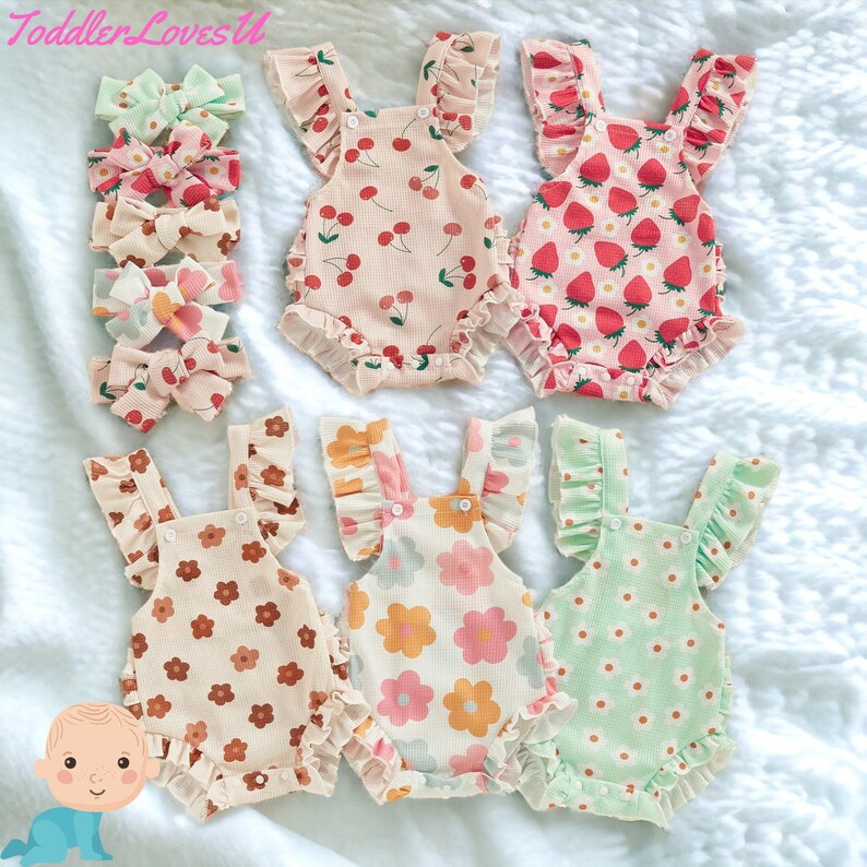 Summer Baby Bodysuit, Flower Print Summer Baby Dress, Summer Baby Clothing, Girls Baby Bodysuit, Summer Baby Girls Bodysuit, Summer Clothing image 1