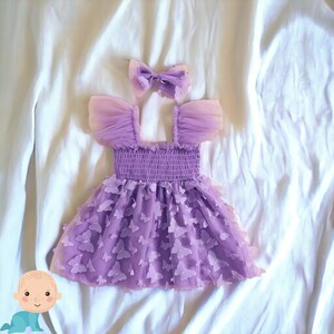 Bebé vestido de verano vestido de mariposa vestido de verano recién nacido vestido de verano vestido de tul bebé vestido de niño vestido de verano bebé romper ropa de bebé de verano Purple