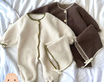 Winter-Baby-Strampler Lamm Wolle Overall Neugeborenen Wolle Strampler und Hut Set Kinder Wolle Strampler koreanischen Baby-Kleidung Strampler koreanischen Stil Strampler Geschenk