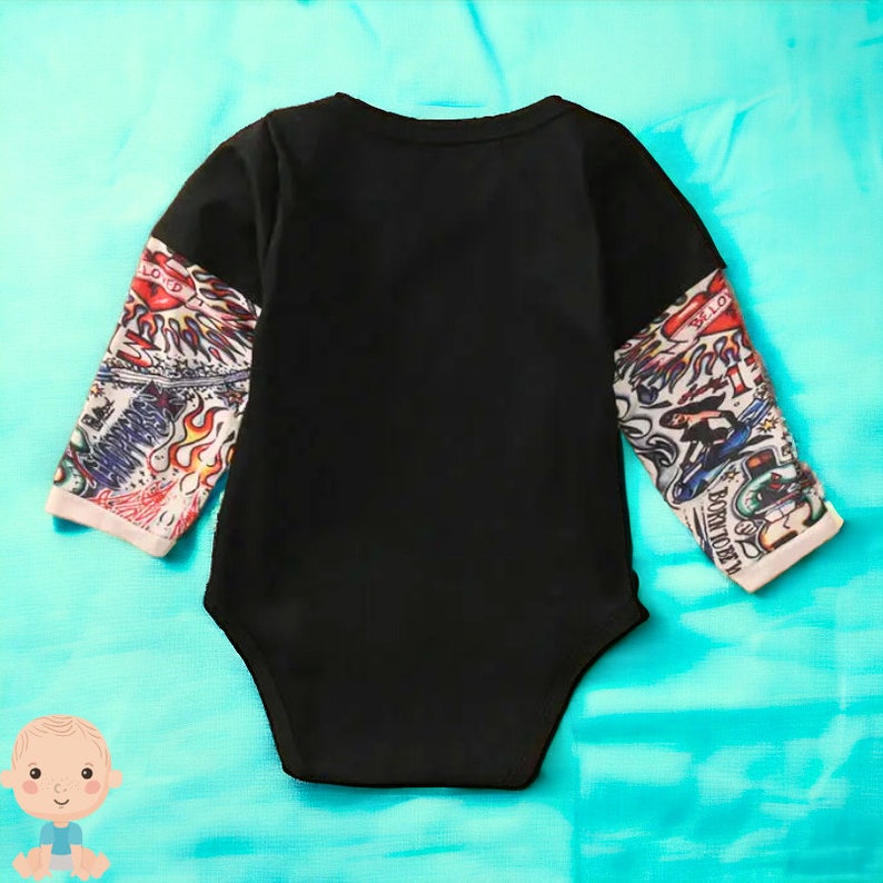 Baby Tattoo Romper Unisex Tattoo Romper Tattoo kostuum voor baby Punk Rock kleding pasgeboren Tattoo mouw Romper pasgeboren jumpsuit cadeau afbeelding 4