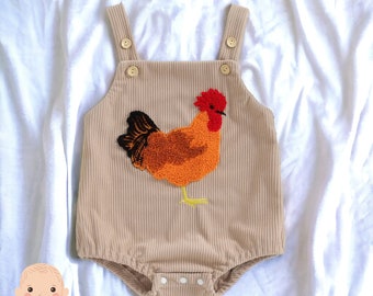 Rooster Embroidered Baby Romper, Embroidered Baby Overalls, Rooster Baby Romper, Knitted Baby Romper, Knitted Baby Clothes, Unisex Toddler