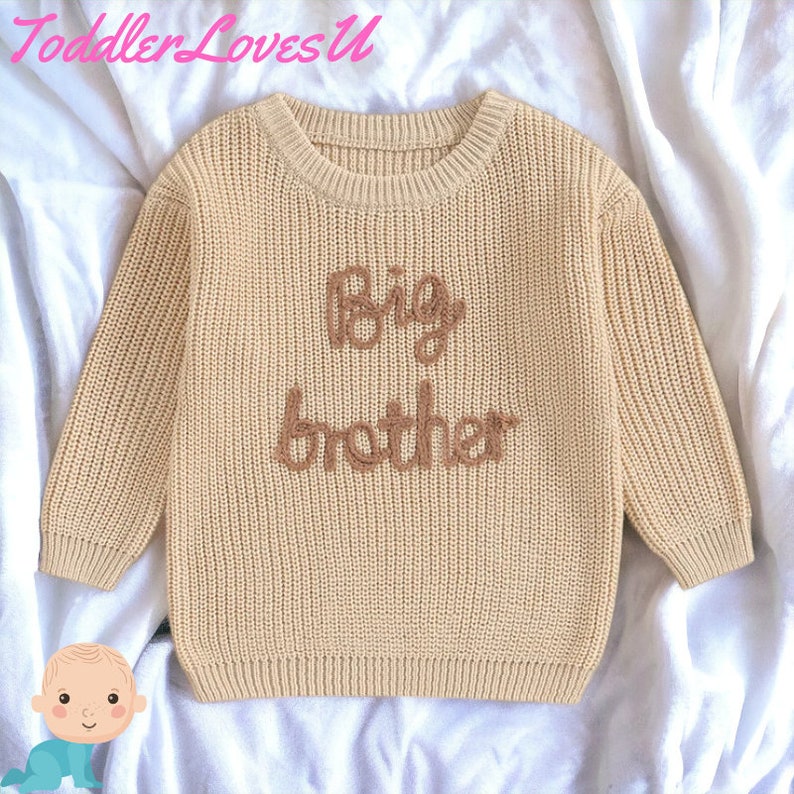 Big Brother Knitted Sweater Big Brother Sweater Big Brother Clothes Big Brother Gift Embroidered Sweater Big Brother Clothes Gift Khaki