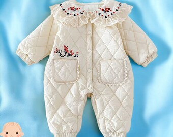 Winter Romper for Baby Girl Cotton Warm Winter Romper Jumpsuit Thick Infant Jumpsuit for Winter Infant One Piece Onesie For Winter Toddler