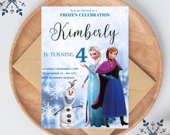 Frozen Birthday Invitation Template | Editable Elsa invitation Girl Birthday Invite  Winter Snow Birthday Digital Birthday Invite for Girls