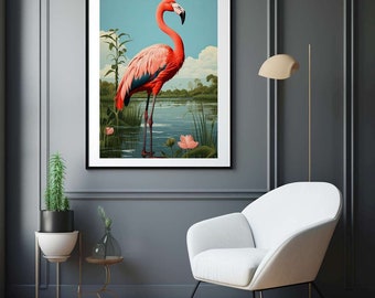 Photo Affiche d'un flamant rose - tirage sur papier photo lustré 260g/m2