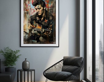 Photo Affiche d'Elvis Presley à la guitare - tirage sur papier photo lustré 260g/m2