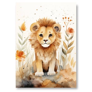Photo Affiche un lion style peinture à l'eau tirage sur papier photo lustré 260g/m2 Non