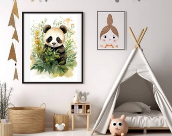 Photo Poster of a baby panda in water painting style - print on 260g/m2 glossy photo paper