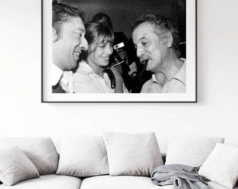 Photo Affiche de Gainsbourg, Birkin et Brassens en 1972 - tirage sur papier photo lustré 260g/m2