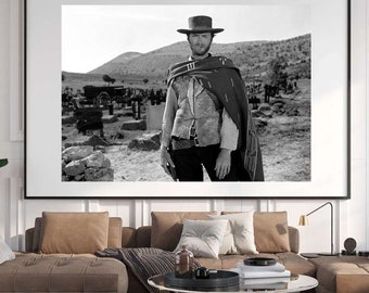 Fotoposter zwart-wit van Clint Eastwood in de film The Good, the Bad and the Ugly - print op 260g/m2 glanzend fotopapier