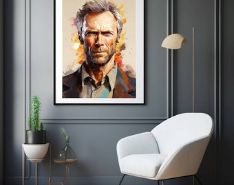 Affiche Portrait Clint Eastwood Pop Art - tirage sur papier photo lustré 260g/m2