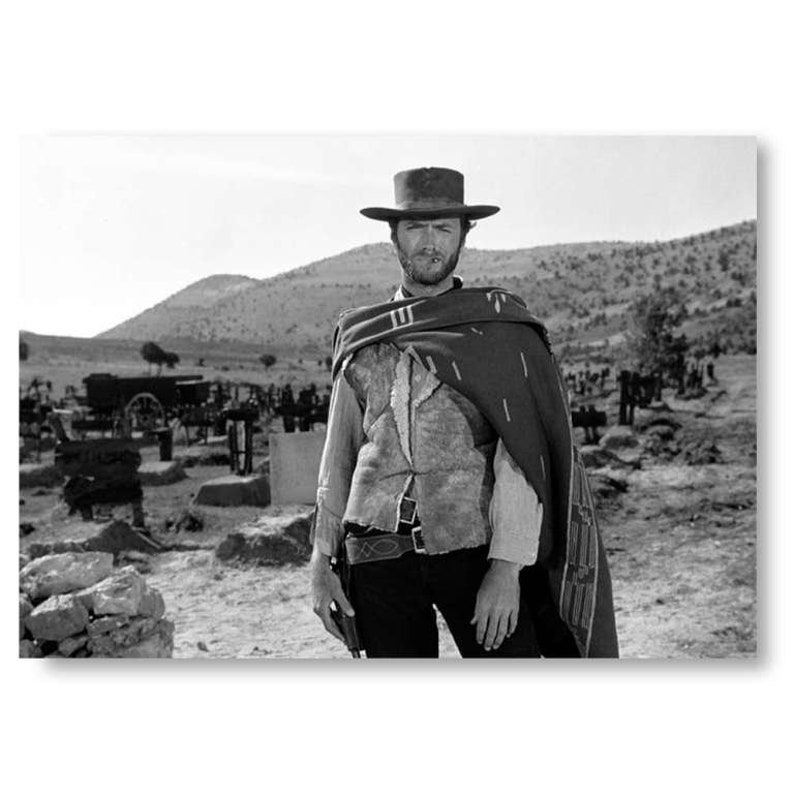 Photo Affiche noir et blanc de Clint Eastwood dans le film Le Bon, la Brute et le Truand tirage sur papier photo lustré 260g/m2 Non