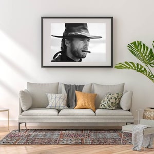 Photo Affiche noir et blanc de Clint Eastwood tirage sur papier photo lustré 260g/m2 image 1