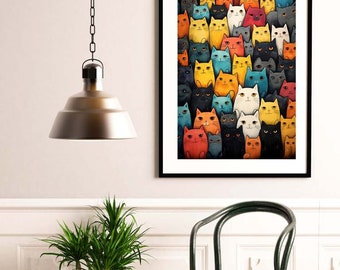 Photo Affiche Foule de Chats - tirage sur papier photo lustré 260g/m2