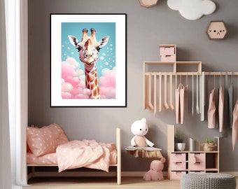 Photo Affiche girafe bubble gum- tirage sur papier photo lustré 260g/m2