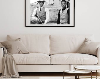 Photo Affiche noir et blanc de Jean-Paul Belmondo et Alain Delon dans le film Borsalino - tirage sur papier photo lustré 260g/m2