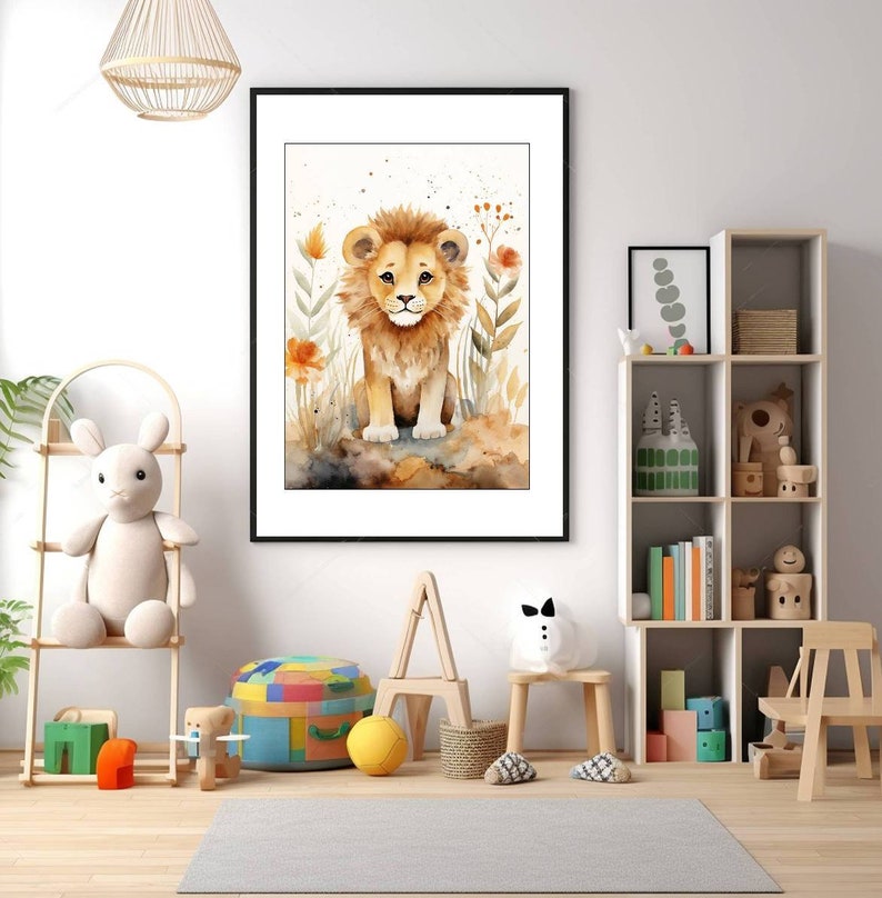 Photo Affiche un lion style peinture à l'eau tirage sur papier photo lustré 260g/m2 image 1