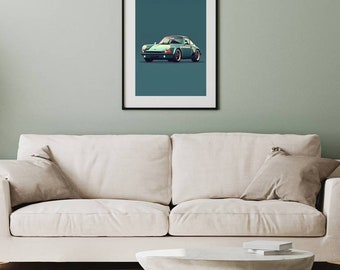 Photo Affiche d'une Porsche 911 flat design - tirage sur papier photo lustré 260g/m2