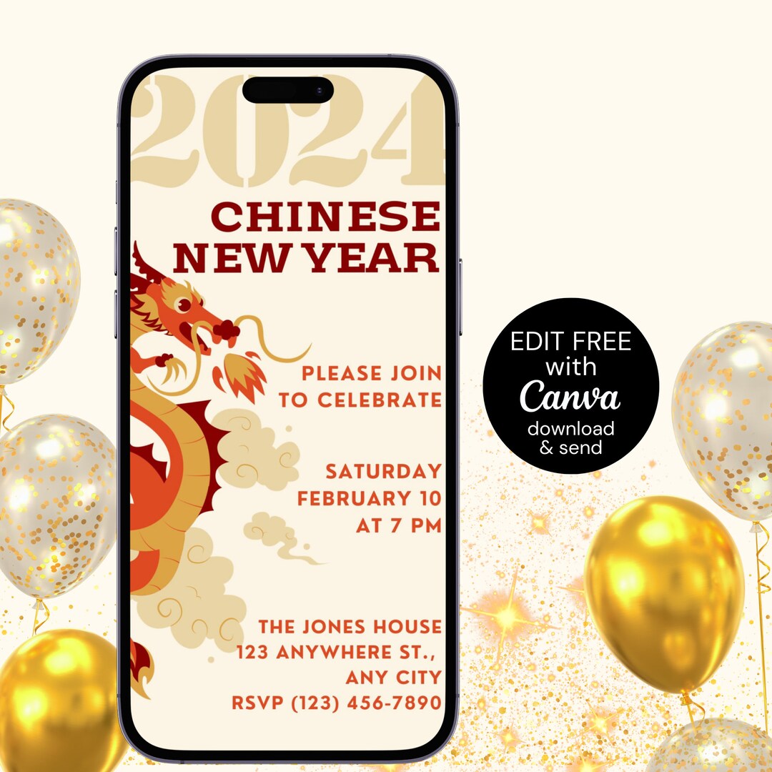 Chinese New Year Digital Card Lunar New Year Year of the Dragon 2024