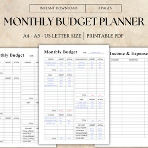 Monthly Budget Planner Printable, Classic Financial Journal, Monthly Budget Sheet PDF, Personal Budget Worksheet, Expense & Income Tracker