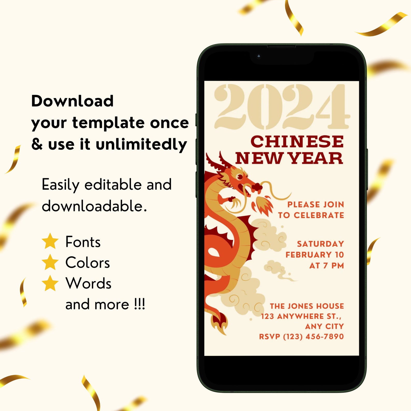 Chinese New Year Digital Card Lunar New Year Year of the Dragon 2024