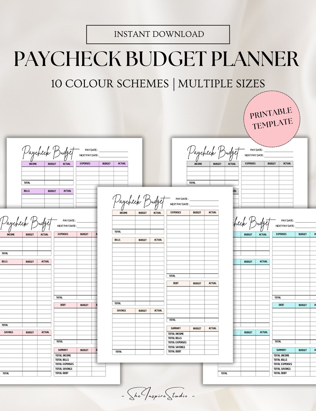 Paycheck Budget Overview Printable Template, Paycheck Budget Printable, Budget Binder, Budget ...