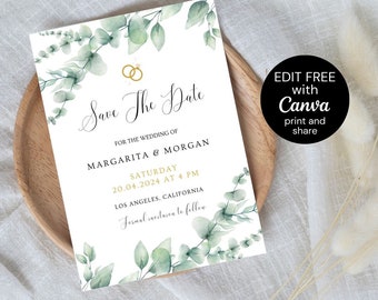 Eucalyptus Save the Date Template, Greenery Wedding (Digital Download)