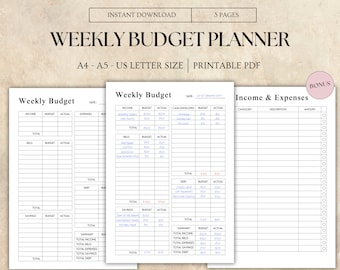 Weekly Budget, Classic Weekly Budget Template, Weekly Budget PDF Printable, Weekly Budget Tracker, Weekly Budget Digital Cash Envelope A4 A5