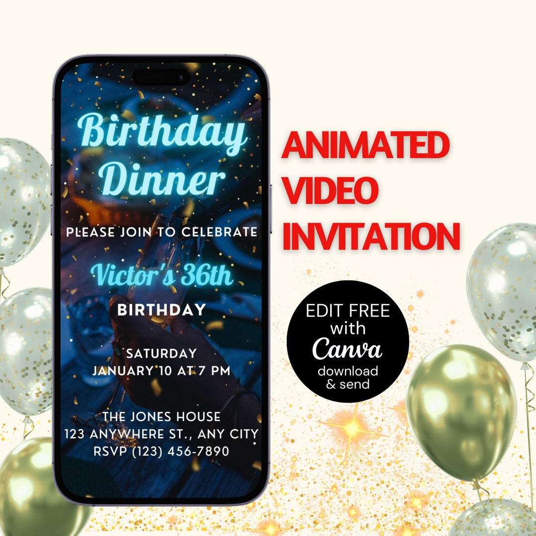 Digital Invitation for Him, 36th Birthday Dinner Invite for Men, Phone