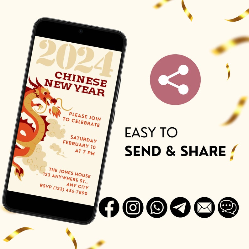 Chinese New Year Digital Card Lunar New Year Year of the Dragon 2024