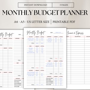 Monthly Budget Planner Printable | Financial Journal | Monthly Budget Sheet PDF | Personal Budget Worksheet | Expense & Income Tracker A5 A4