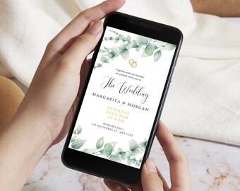Greenery Wedding Mobile Evite, Eucalyptus Design (Digital Download)