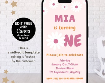 1st Birthday Invite, Evite Birthday, First Birthday Invite Digital, Digital Invitation 1st Birthday, Birthday Party Invitation