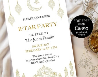 Editable Ramadan Iftar Golden Invitation, Instant Download Iftar Dinner Party Invitation, Editable Family Dinner Invite, Ramadan Kareem Card