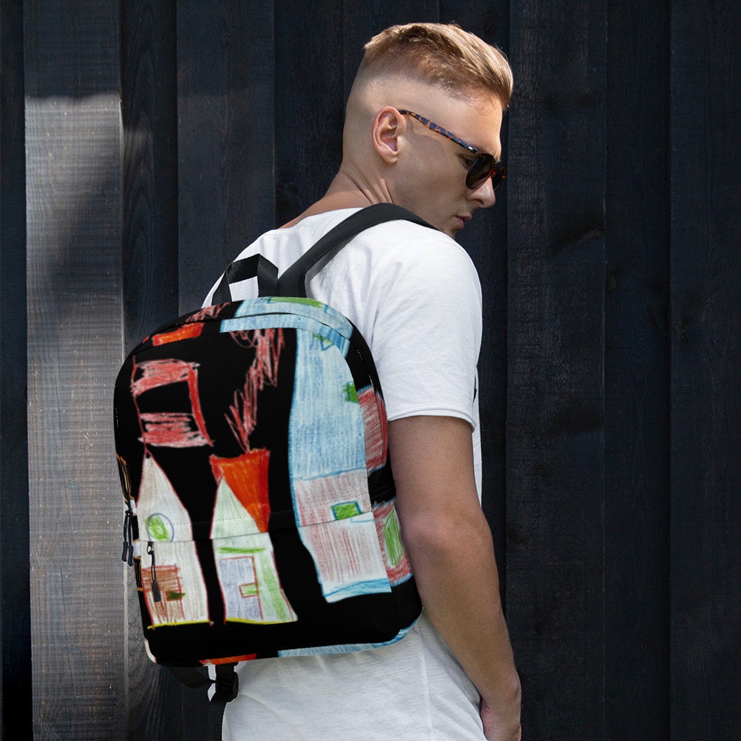 Urban Look Backpack Black With Print - Etsy