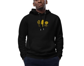 Embroidered Trees Eco Hoodie: Organic Cotton Blend, Unisex Fit