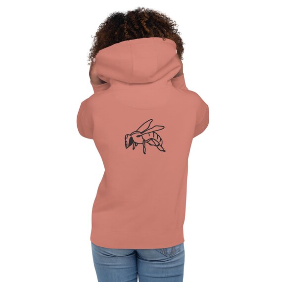Clay pink Unisex Hoodie on back print bee hiking pink Hoodie, Nature  theme Casual sweater