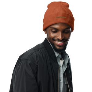 Boho waffle Vintage Beanie in Earth Tones with Nature-Inspired Accents