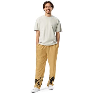 Trendy Plus Size Joggers - Light Yellow Sweatpants with Wood Print, Wide-Leg Style