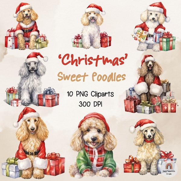 Watercolor Poodle dog clipart, Christmas dog, Poodle Dog, Winter Poodle Dog, Watercolor Clipart Bundle, Commercial use