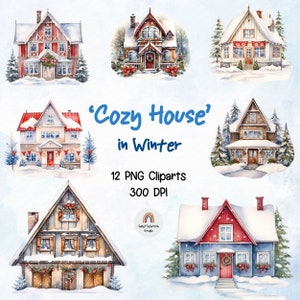 Aquarell Weihnachten Winter gemütliches Haus Clipart, gemütliches Haus Clipart, Winter Clipart, Aquarell Clipart Bundle, kommerzielle Nutzung