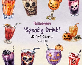 Watercolor Halloween Spooky Drink, Halloween Drink, Spooky Drink Dog, Halloween Cocktail drink, Watercolor Clipart Bundle, Commercial use