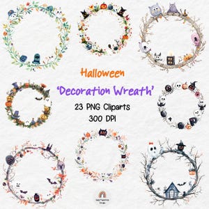 Watercolor Halloween Decoration Wreath, Halloween Wreath, Spooky Halloween, Spooky Wreath PNG, Watercolor Clipart Bundle, Commercial use